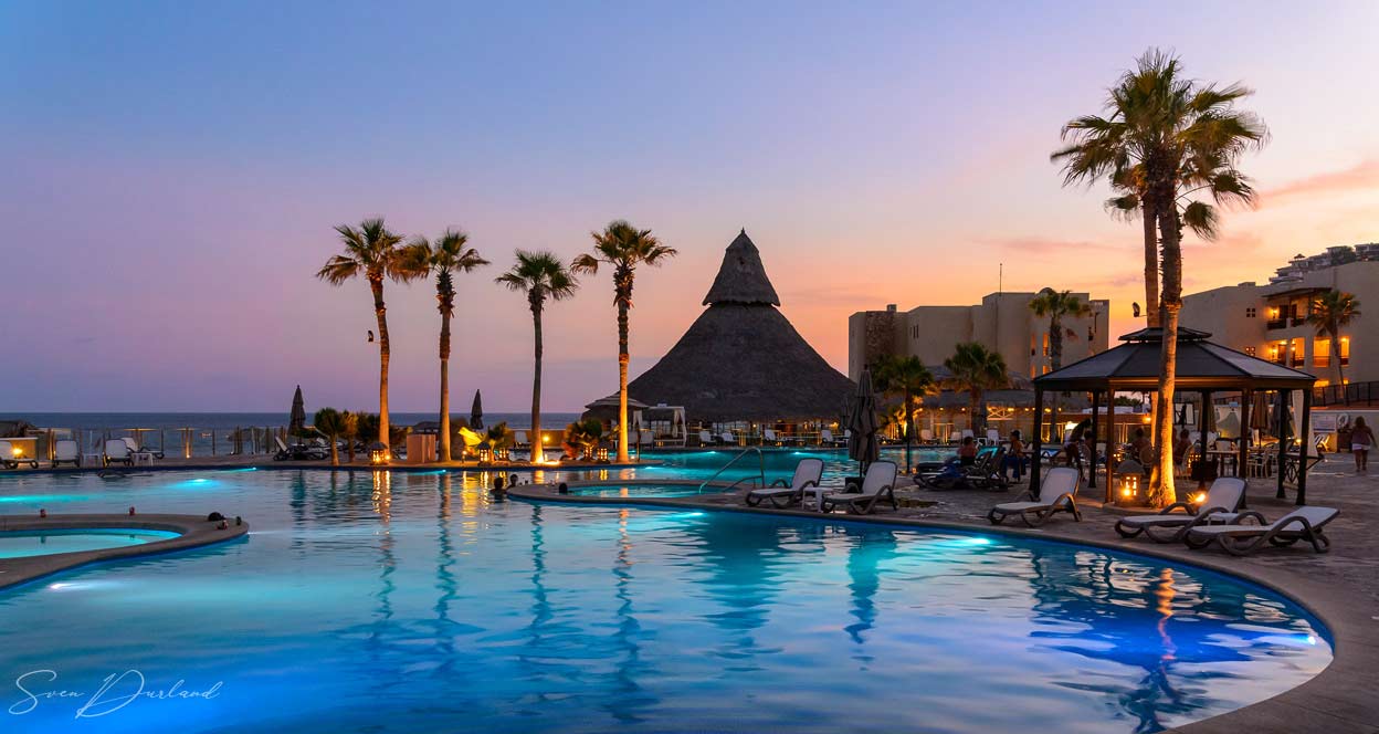 Finisterra resort pool at night